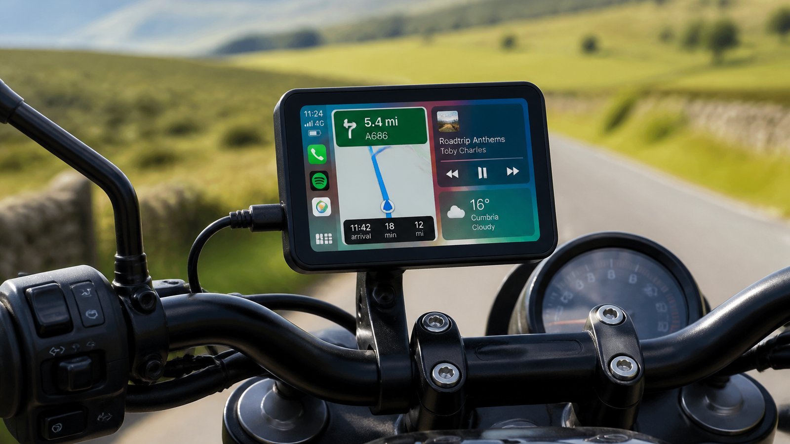 Daylight-readable motorcycle display on handlebars